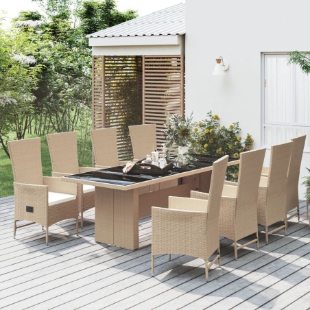 vidaXL Set comedor de jardín 9 pzas con cojines ratán sintético beige