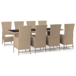 vidaXL Set comedor de jardín 9 pzas con cojines ratán sintético beige