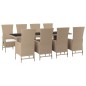 vidaXL Set comedor de jardín 9 pzas con cojines ratán sintético beige vidaXL Set comedor de jardín 9 pzas con cojines ratán sintético beige