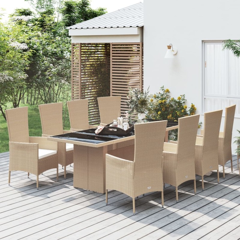 vidaXL Set comedor de jardín 9 pzas con cojines ratán sintético beige vidaXL Set comedor de jardín 9 pzas con cojines ratán sintético beige