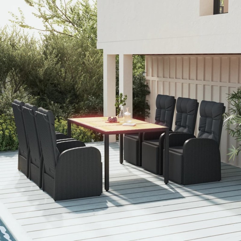 vidaXL Juego comedor jardín 7 pzas madera acacia ratán sintético negro vidaXL Juego comedor jardín 7 pzas madera acacia ratán sintético negro