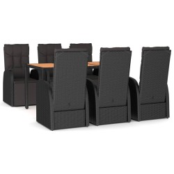 vidaXL Juego comedor jardín 7 pzas madera acacia ratán sintético negro