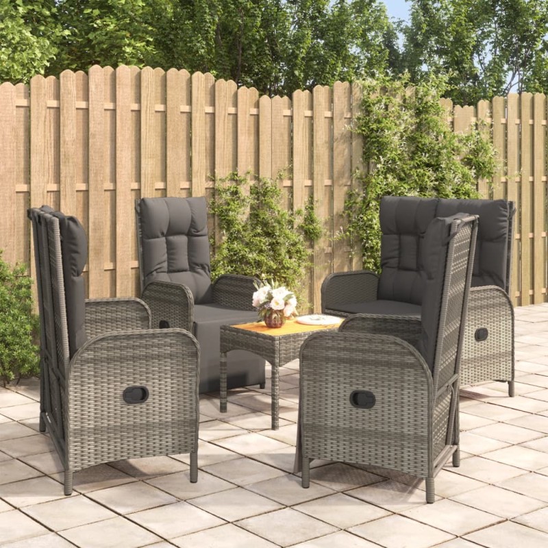 vidaXL Set comedor de jardín 5 piezas con cojines ratán sintético gris vidaXL Set comedor de jardín 5 piezas con cojines ratán sintético gris