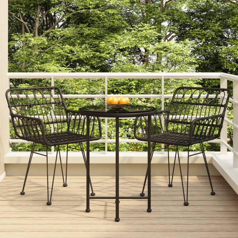 vidaXL Juego de comedor de jardín 3 piezas ratán sintético negro vidaXL Juego de comedor de jardín 3 piezas ratán sintético negro