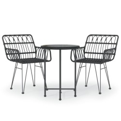 vidaXL Juego de comedor de jardín 3 piezas ratán sintético negro