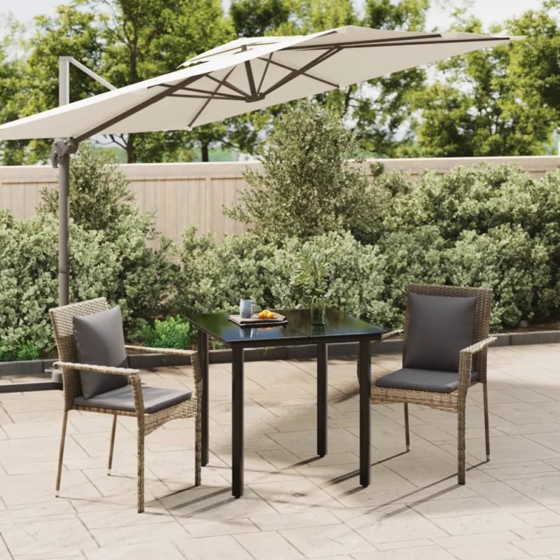 vidaXL Set comedor jardín 3 pzas y cojines ratán sintético negro gris vidaXL Set comedor jardín 3 pzas y cojines ratán sintético negro gris