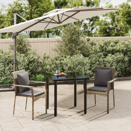 vidaXL Set comedor jardín 3 pzas y cojines ratán sintético negro gris