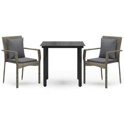 vidaXL Set comedor jardín 3 pzas y cojines ratán sintético negro gris