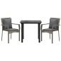 vidaXL Set comedor jardín 3 pzas y cojines ratán sintético negro gris vidaXL Set comedor jardín 3 pzas y cojines ratán sintético negro gris