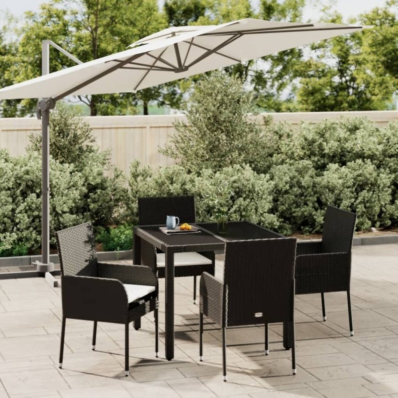 vidaXL Set de muebles jardín 5 pzas con cojines ratán sintético negro vidaXL Set de muebles jardín 5 pzas con cojines ratán sintético negro