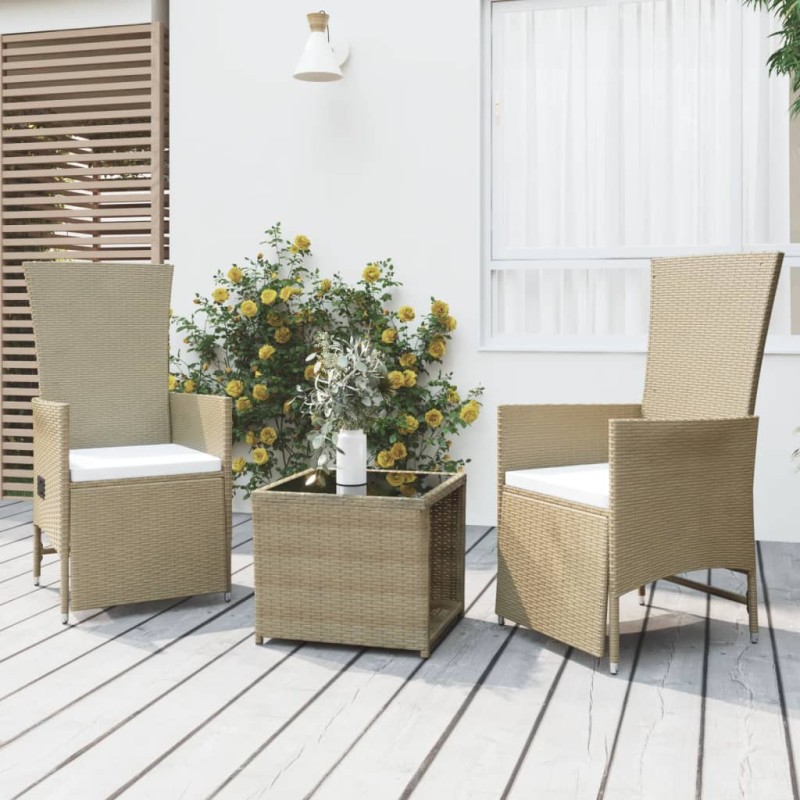vidaXL Juego de muebles jardín 3 piezas acero y ratán sintético beige vidaXL Juego de muebles jardín 3 piezas acero y ratán sintético beige