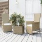 vidaXL Juego de muebles jardín 3 piezas acero y ratán sintético beige vidaXL Juego de muebles jardín 3 piezas acero y ratán sintético beige