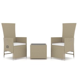 vidaXL Juego de muebles jardín 3 piezas acero y ratán sintético beige