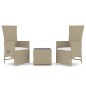 vidaXL Juego de muebles jardín 3 piezas acero y ratán sintético beige vidaXL Juego de muebles jardín 3 piezas acero y ratán sintético beige