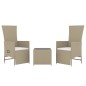 vidaXL Juego de muebles jardín 3 piezas acero y ratán sintético beige vidaXL Juego de muebles jardín 3 piezas acero y ratán sintético beige