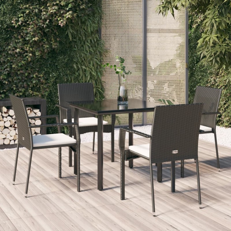 vidaXL Set de muebles jardín 5 pzas con cojines ratán sintético negro vidaXL Set de muebles jardín 5 pzas con cojines ratán sintético negro