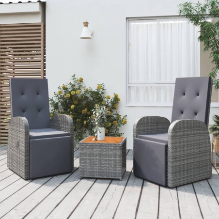 vidaXL Juego muebles jardín 3 pzas madera acacia ratán sintético gris