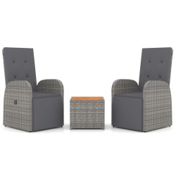 vidaXL Juego muebles jardín 3 pzas madera acacia ratán sintético gris