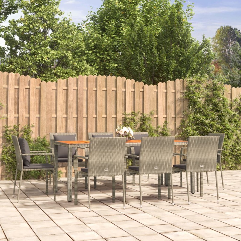 vidaXL Set comedor jardín 9 pzas y cojines ratán sintético gris vidaXL Set comedor jardín 9 pzas y cojines ratán sintético gris