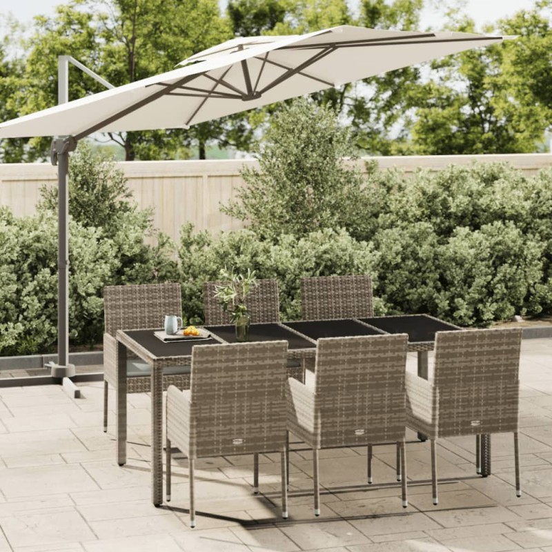 vidaXL Set comedor jardín 7 pzas y cojines ratán sintético gris