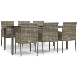 vidaXL Set comedor jardín 7 pzas y cojines ratán sintético gris