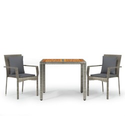 vidaXL Set comedor de jardín 3 piezas con cojines ratán sintético gris