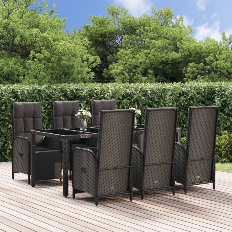 vidaXL Set de comedor de jardín 7 pzas y cojines ratán sintético negro vidaXL Set de comedor de jardín 7 pzas y cojines ratán sintético negro