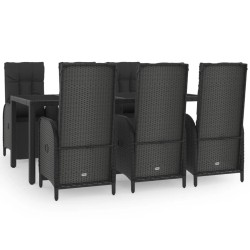 vidaXL Set de comedor de jardín 7 pzas y cojines ratán sintético negro