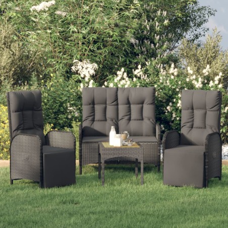 vidaXL Set comedor de jardín 3 pzas con cojines ratán sintético negro