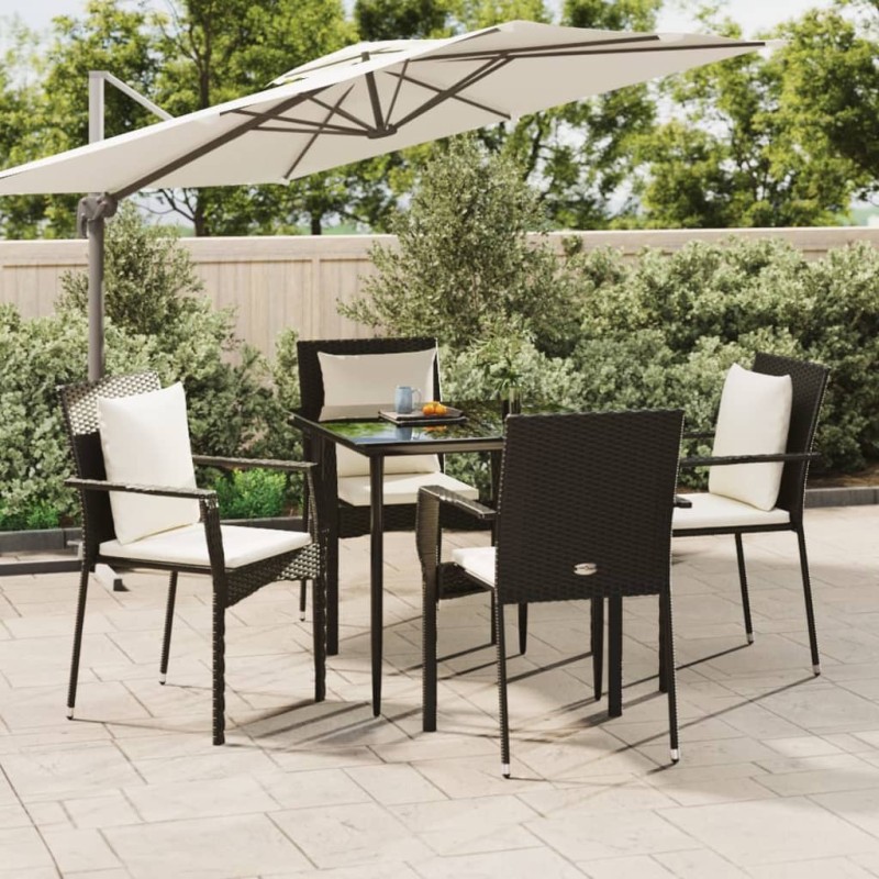 vidaXL Set de muebles jardín 5 pzas con cojines ratán sintético negro vidaXL Set de muebles jardín 5 pzas con cojines ratán sintético negro