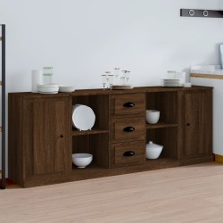 vidaXL Aparadores 3 piezas madera contrachapada marrón roble