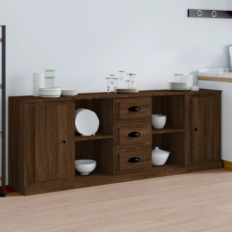 vidaXL Aparadores 3 piezas madera contrachapada marrón roble