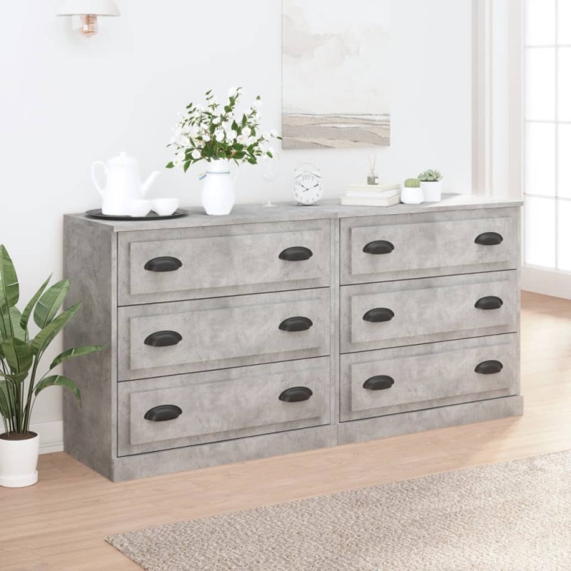 vidaXL Aparadores 2 uds madera contrachapada gris hormigón vidaXL Aparadores 2 uds madera contrachapada gris hormigón