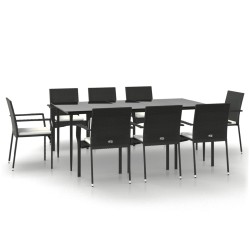 vidaXL Set de comedor de jardín 9 pzas y cojines ratán sintético negro