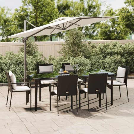 vidaXL Set de comedor de jardín 7 pzas y cojines ratán sintético negro