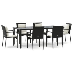vidaXL Set de comedor de jardín 7 pzas y cojines ratán sintético negro