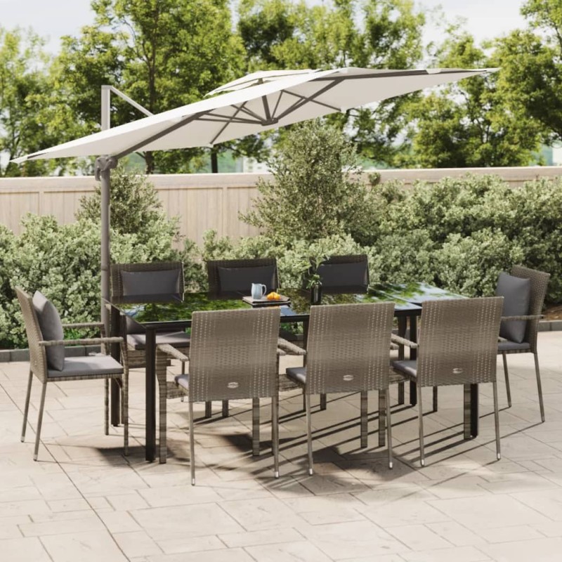 vidaXL Set comedor jardín 9 pzas y cojines ratán sintético negro gris vidaXL Set comedor jardín 9 pzas y cojines ratán sintético negro gris