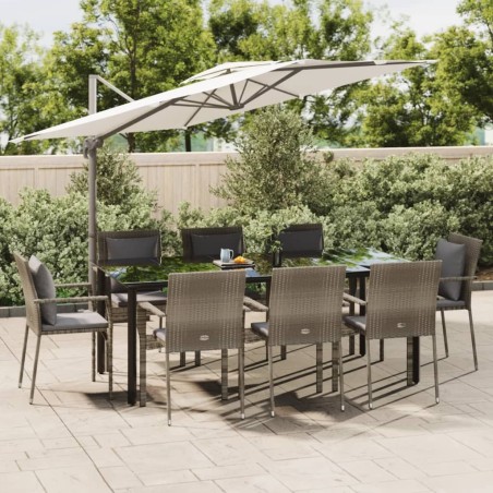 vidaXL Set comedor jardín 9 pzas y cojines ratán sintético negro gris