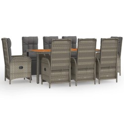 vidaXL Set comedor jardín 9 pzas y cojines ratán sintético gris