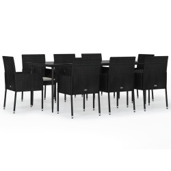 vidaXL Set de comedor de jardín 9 pzas y cojines ratán sintético negro