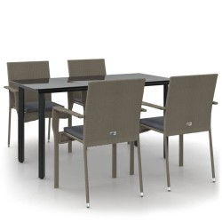 vidaXL Set comedor jardín 5 pzas y cojines ratán sintético negro gris