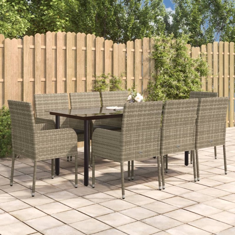 vidaXL Set comedor jardín 9 pzas y cojines ratán sintético negro gris vidaXL Set comedor jardín 9 pzas y cojines ratán sintético negro gris