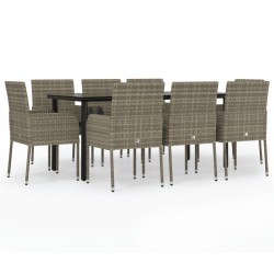 vidaXL Set comedor jardín 9 pzas y cojines ratán sintético negro gris