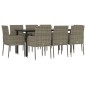 vidaXL Set comedor jardín 9 pzas y cojines ratán sintético negro gris vidaXL Set comedor jardín 9 pzas y cojines ratán sintético negro gris