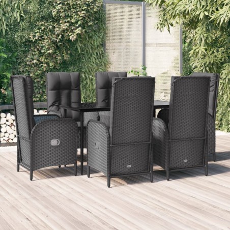 vidaXL Set de comedor de jardín 7 pzas y cojines ratán sintético negro