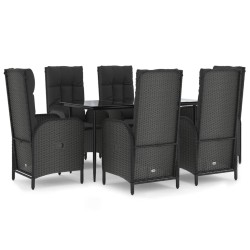 vidaXL Set de comedor de jardín 7 pzas y cojines ratán sintético negro