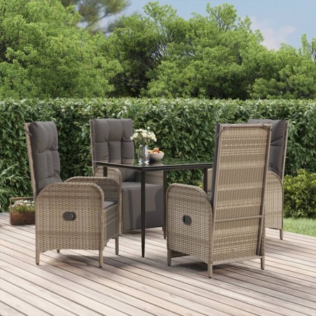 vidaXL Set comedor jardín 5 pzas y cojines ratán sintético negro gris