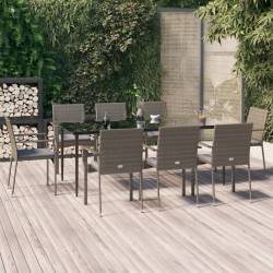 vidaXL Set comedor jardín 9 pzas y cojines ratán sintético negro gris