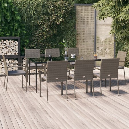 vidaXL Set comedor jardín 9 pzas y cojines ratán sintético negro gris