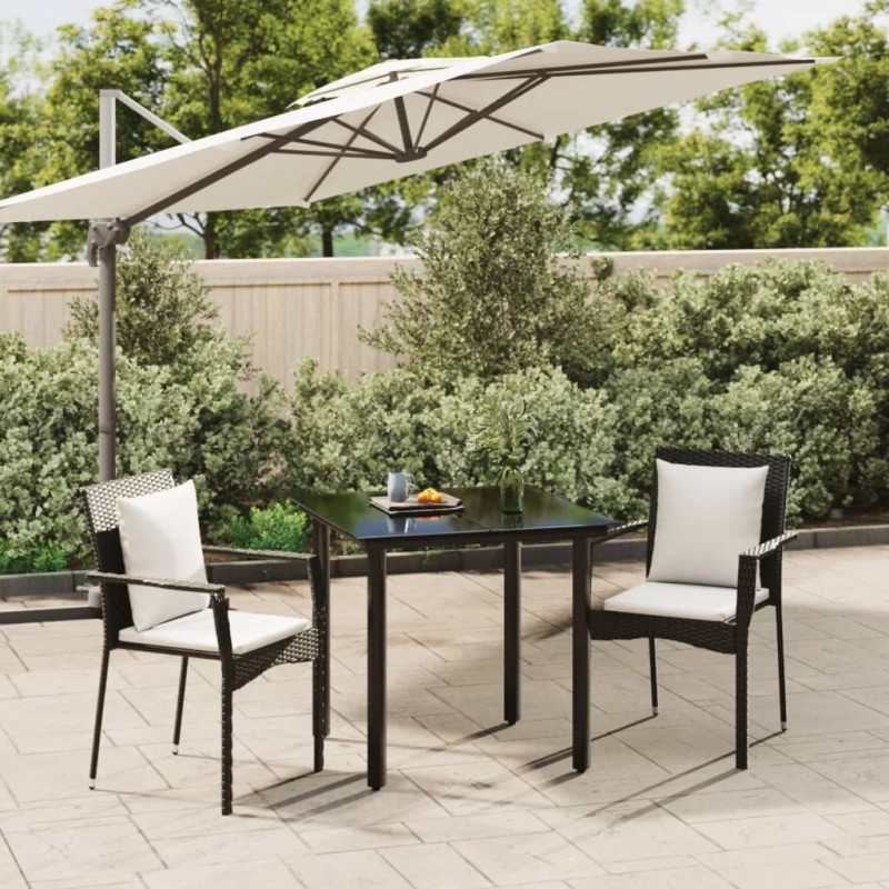 vidaXL Set comedor de jardín 3 pzas con cojines ratán sintético negro vidaXL Set comedor de jardín 3 pzas con cojines ratán sintético negro